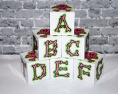 ABC Blocks Pink/Green Skull N Bones Rockin' Blocks by beebles
