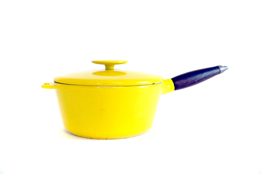 Yellow Copco Saucepan with Lid // Mid Century Modern Cookware