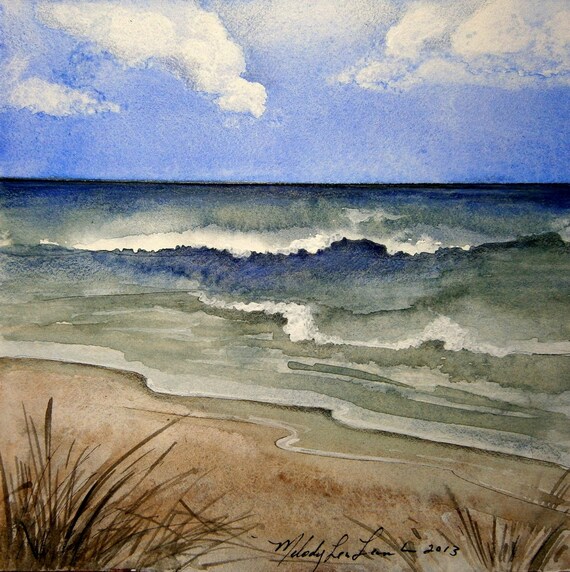 Ocean Beach Scene 16 x 16 Framed Original Art By by MelodyLeaLamb