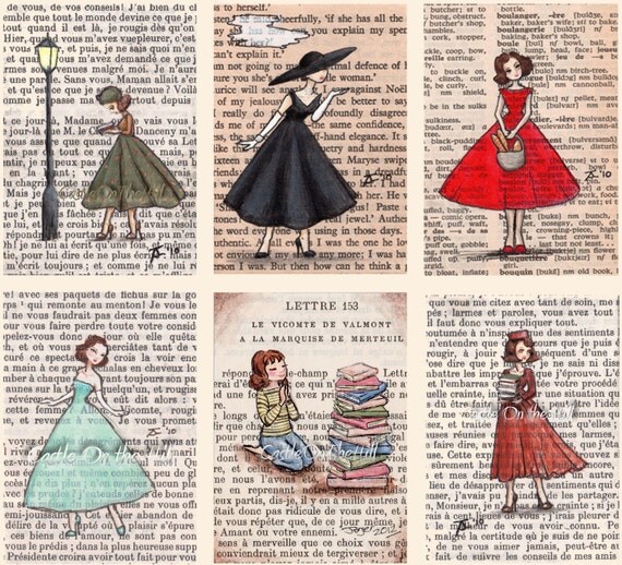 Paris Vintage Bookish Ladies Postcards - Set of 12