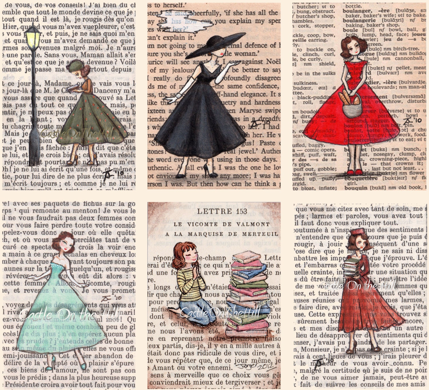 Paris Vintage Bookish Ladies Postcards - Set of 12