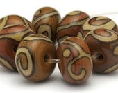 Handmade Lampwork Bead Set Organic Brown Scrolls SRA