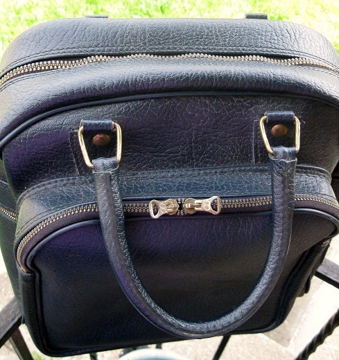 SALE Weekender overnight handbag carry on vintage luggage navy
