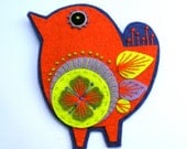 SCANDINAVIAN BIRD felt brooch pin with freeform embroidery - scandinavian style
