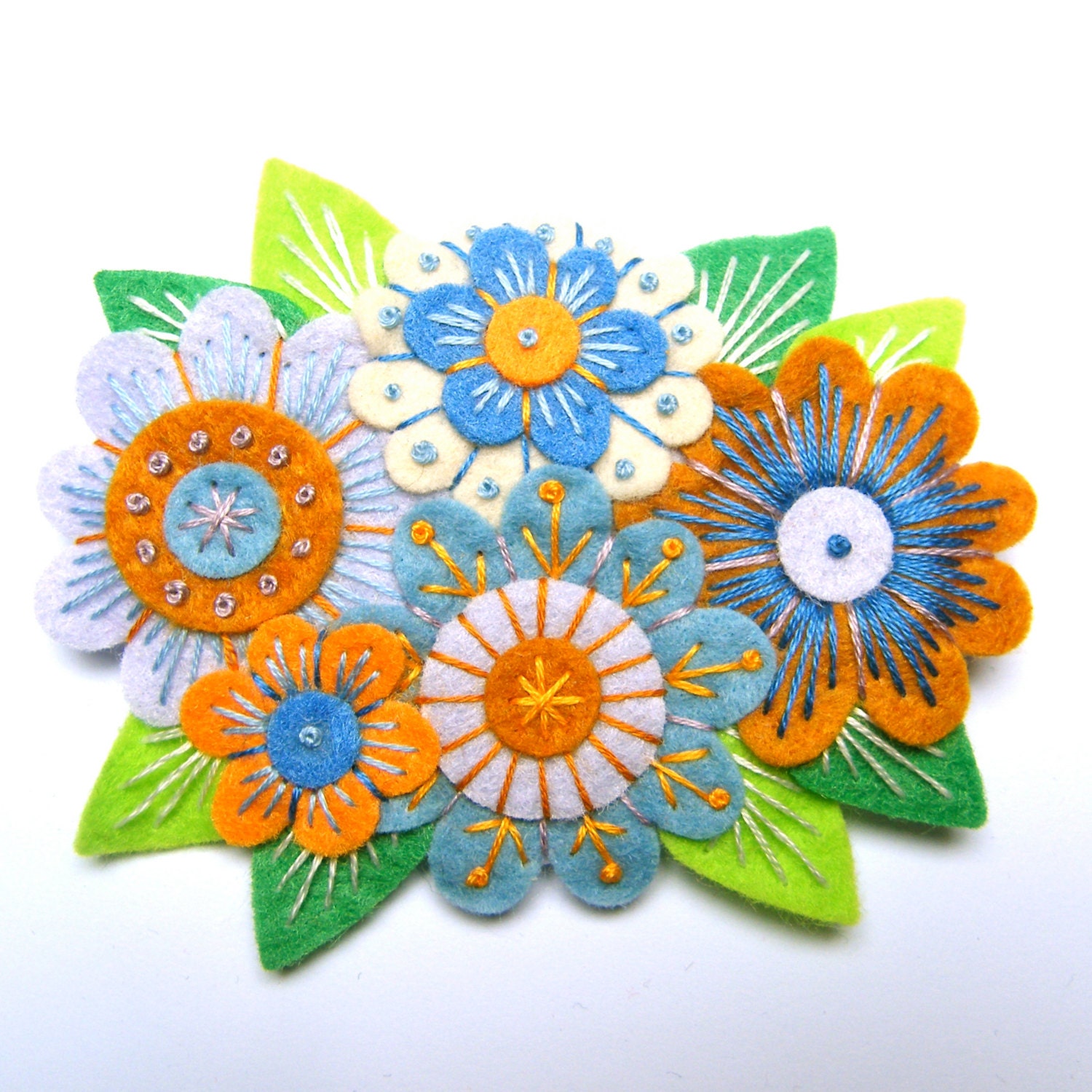 VINTAGE BOUQUET felt brooch pin with freeform embroidery - scandinavian style