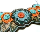FELT NECKLACE with freeform embroidery on co-ordinating wire necklace