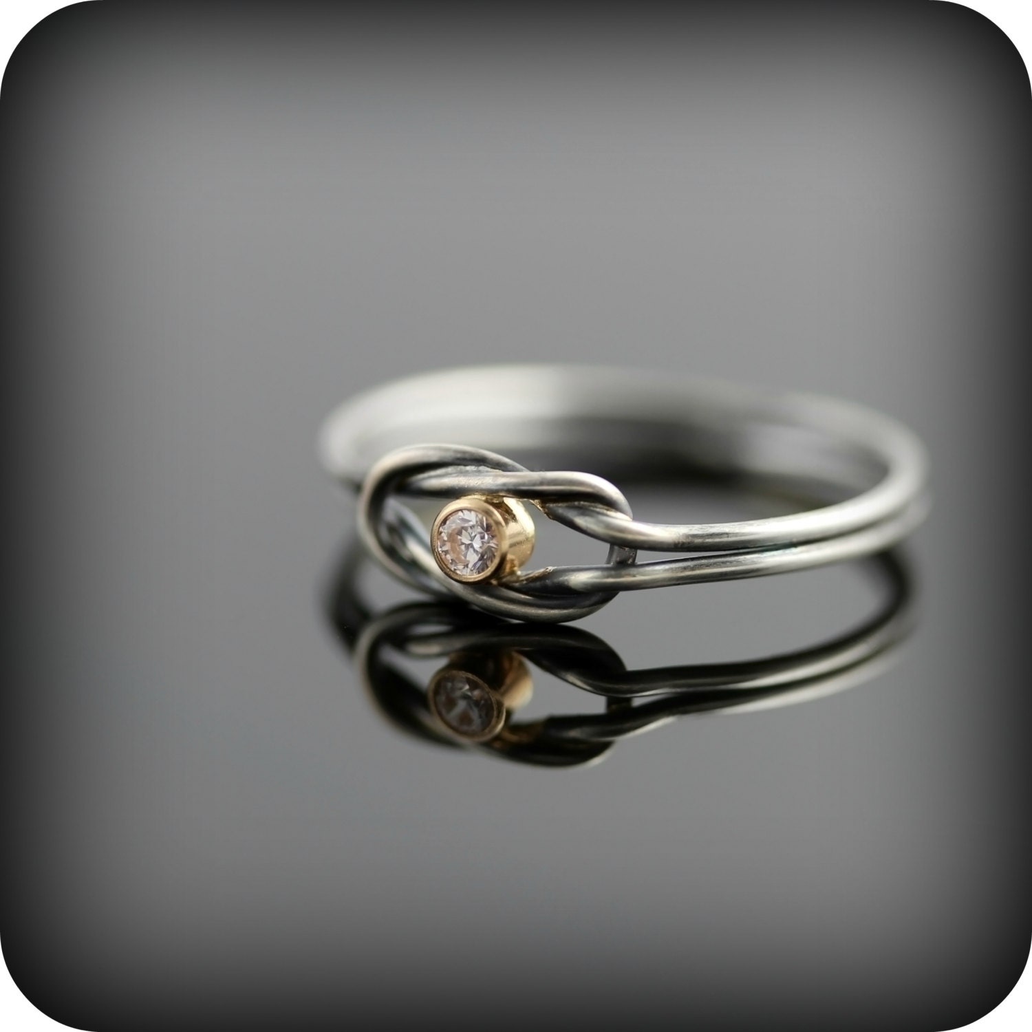 Engagement sailor knot ring - recycled sterling silver, 14K gold and diamond