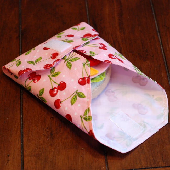 SALE - Pink Cherries - Reusable Sandwich Wrap from green by mamamade