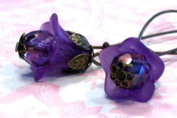 Purple Flower Earrings (optional earwires see below)