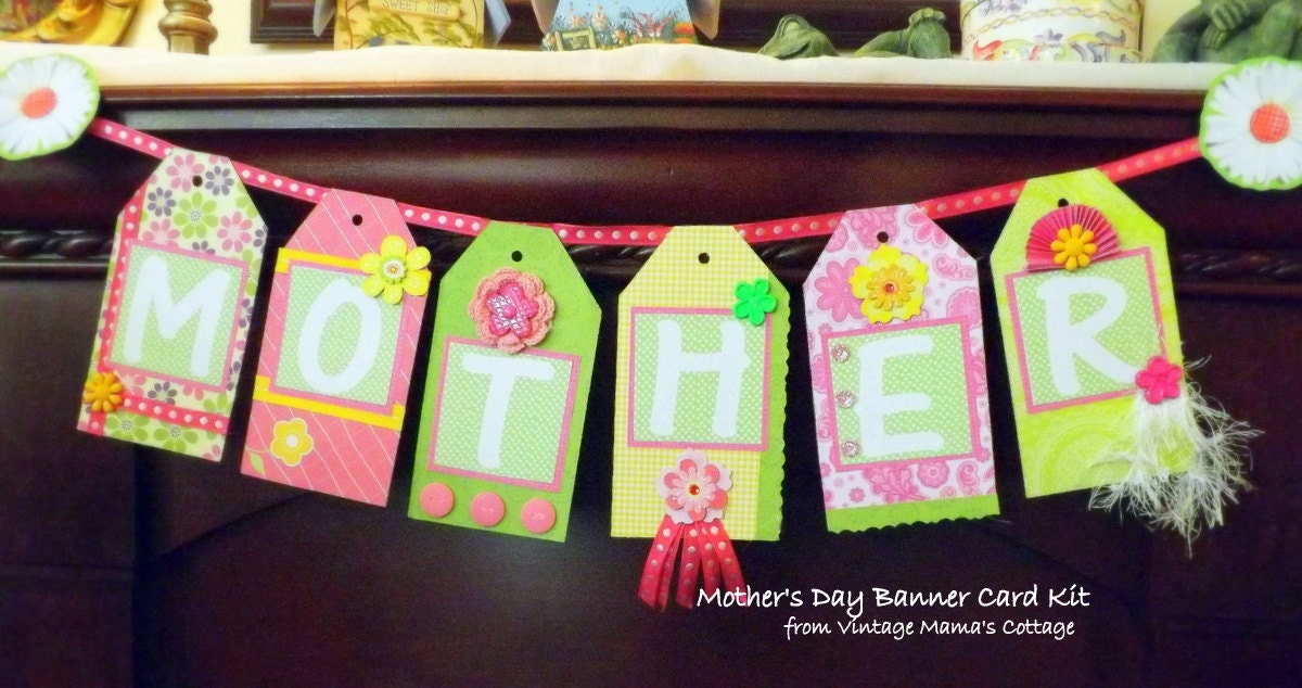 Mother's Day Banner Card KIT DIY Handcrafted Collage FREE Shipping
