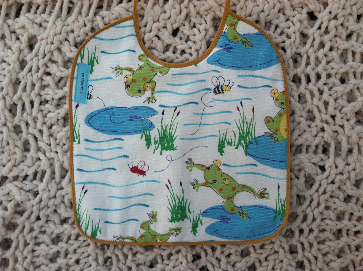 Frog Bib - handmade, baby, infant, toddler, feeding