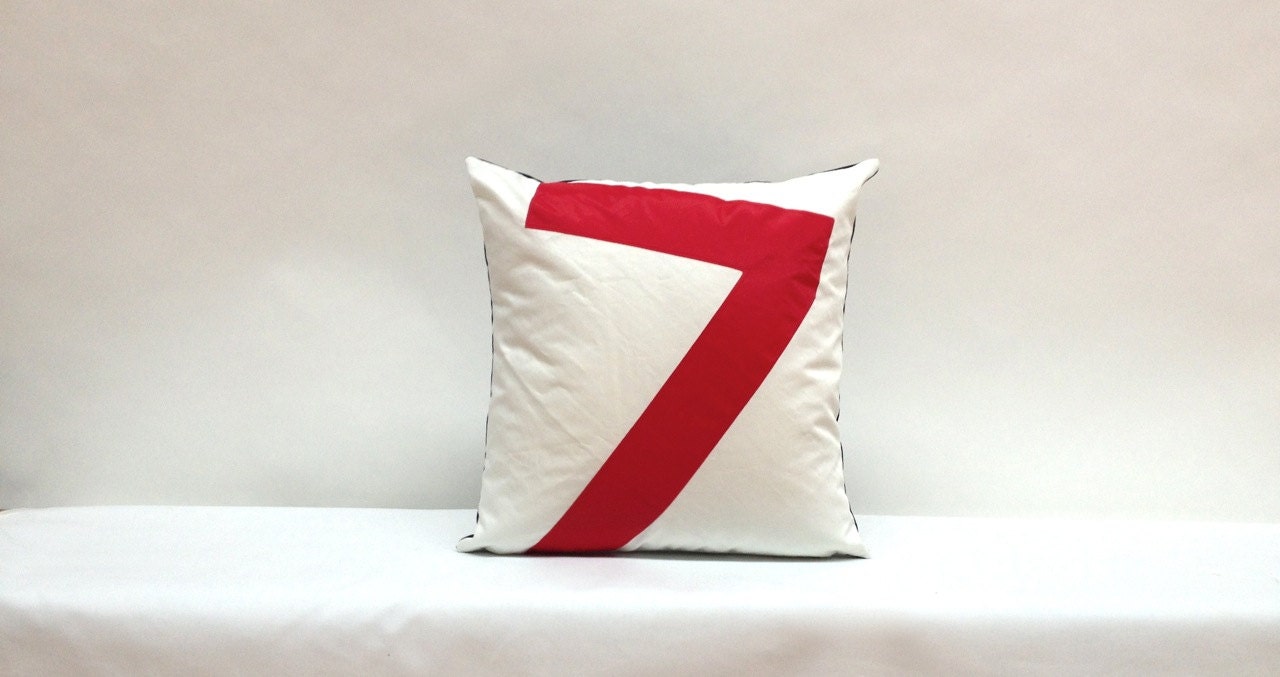 Recycled Sail Square Accent  Pillow - Red Number 7