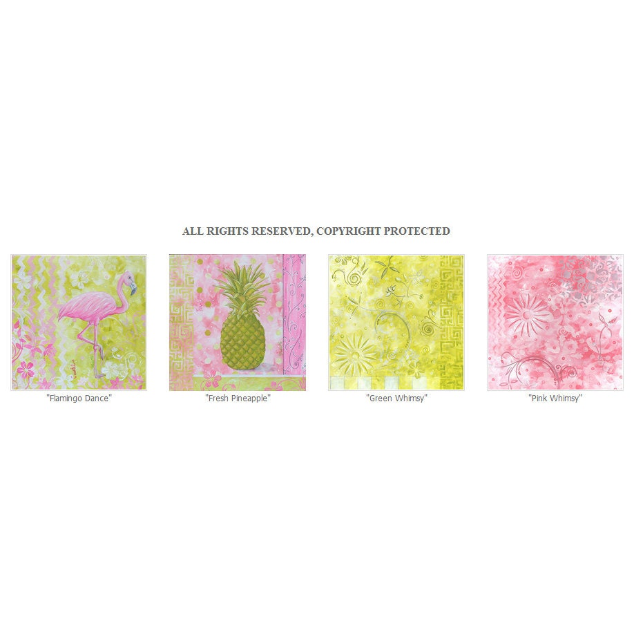 Coastal Pink & Green Paintings Flamingo Pineapple Floral Art - COASTAL WHIMSY by MADART Studios