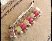 Spring Clearance Sale Snag Free Stitch Markers Extra Small Set of 8 -- Lemon Agate and Pink Glass -- J66 -- Fits up to size Us 4 (3.5mm) Kn