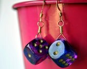 Mini Dice Earrings -  Purple Six Sided Dice - Glitter Geeky Gamer Earrings