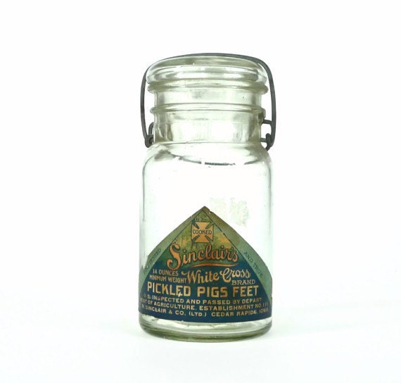 Sinclair's White Cross Brand Pickled Pig's Feet Advertising Jar