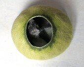 Cat Cave / Bed / House / Vessel - Hand Felted Wool - Light Green Bubble - Crisp Contemporary Design - READY TO SHIP