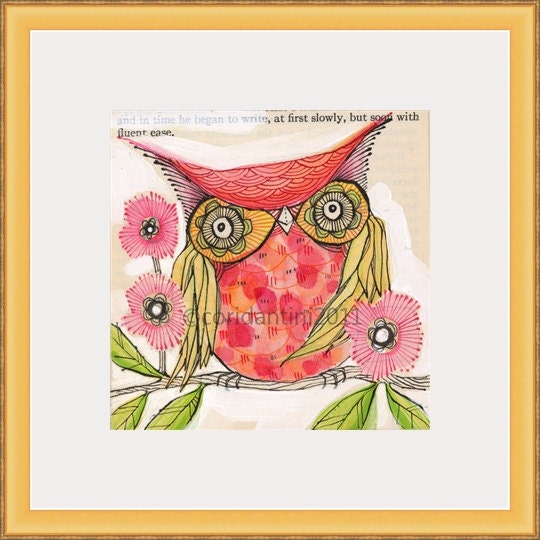 red owl painting - watercolor - print - limited edition and archival print, 8 x 8 inches by cori dantini