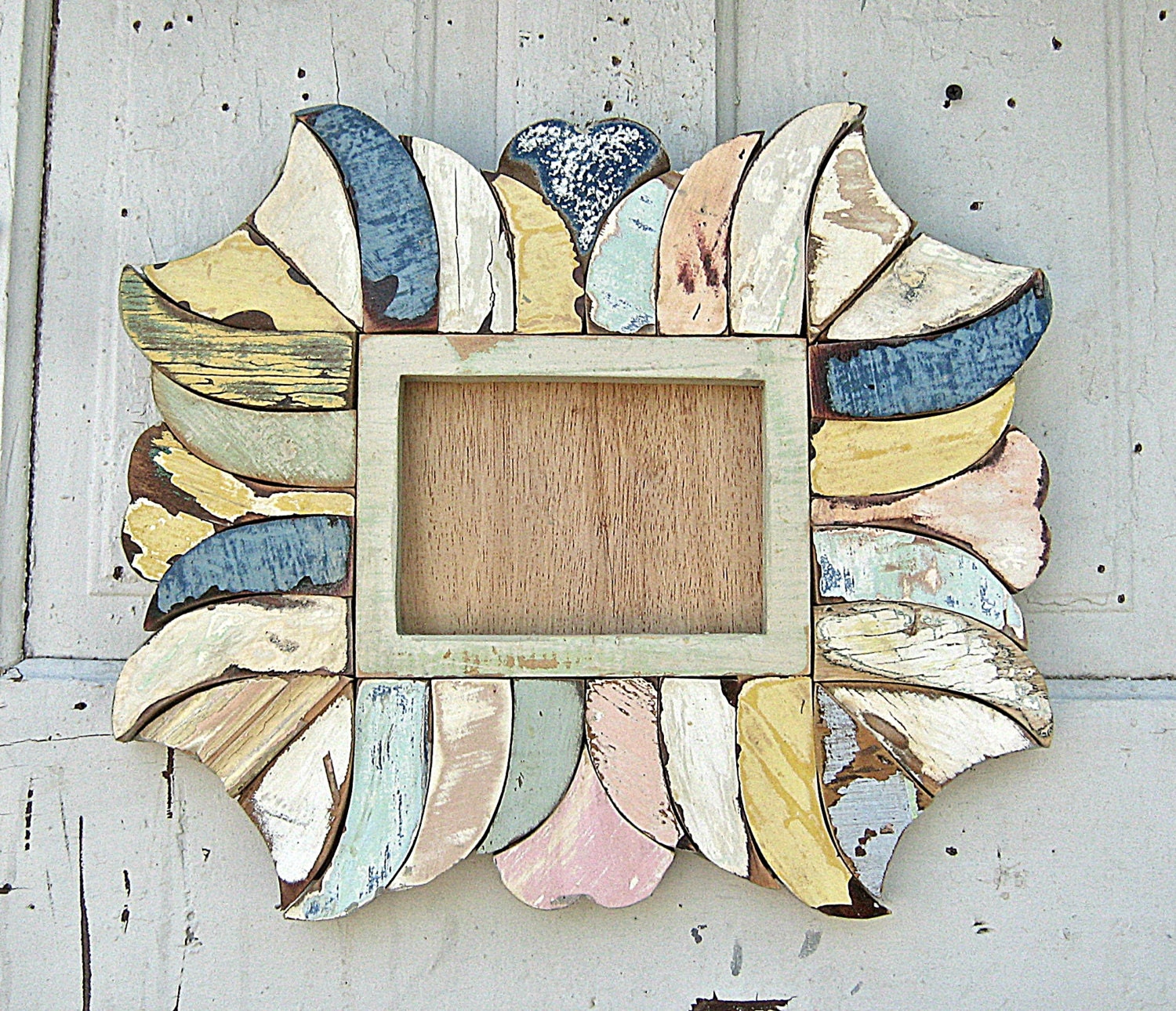 Reclaimed Wood Art Mosaic Picture Frame, 5x7 Photo Frame, Recycled Wood Mosaic Picture Frame