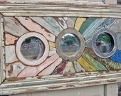 Framed Circular Mirrors, Reclaimed Wood Art, Salvaged Wood Mosaic Art