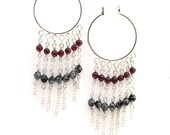 Fairy Ring Hoop earrings with garnet and snowflake obsidian