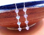 Sterling Silver, Iridescent Heart Beaded Earrings, Sweetheart Dangle Earrings, FREE Shipping U.S.