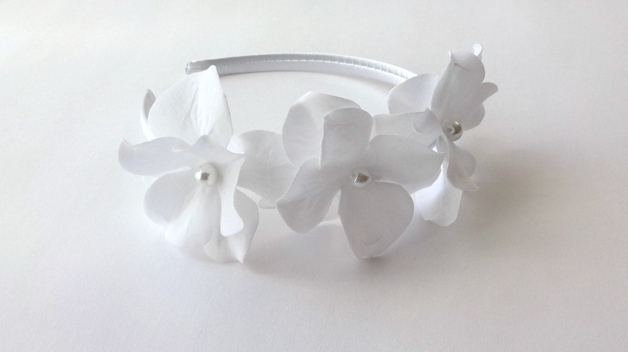Bridal White Velvet Hydrangea Flowers Headband