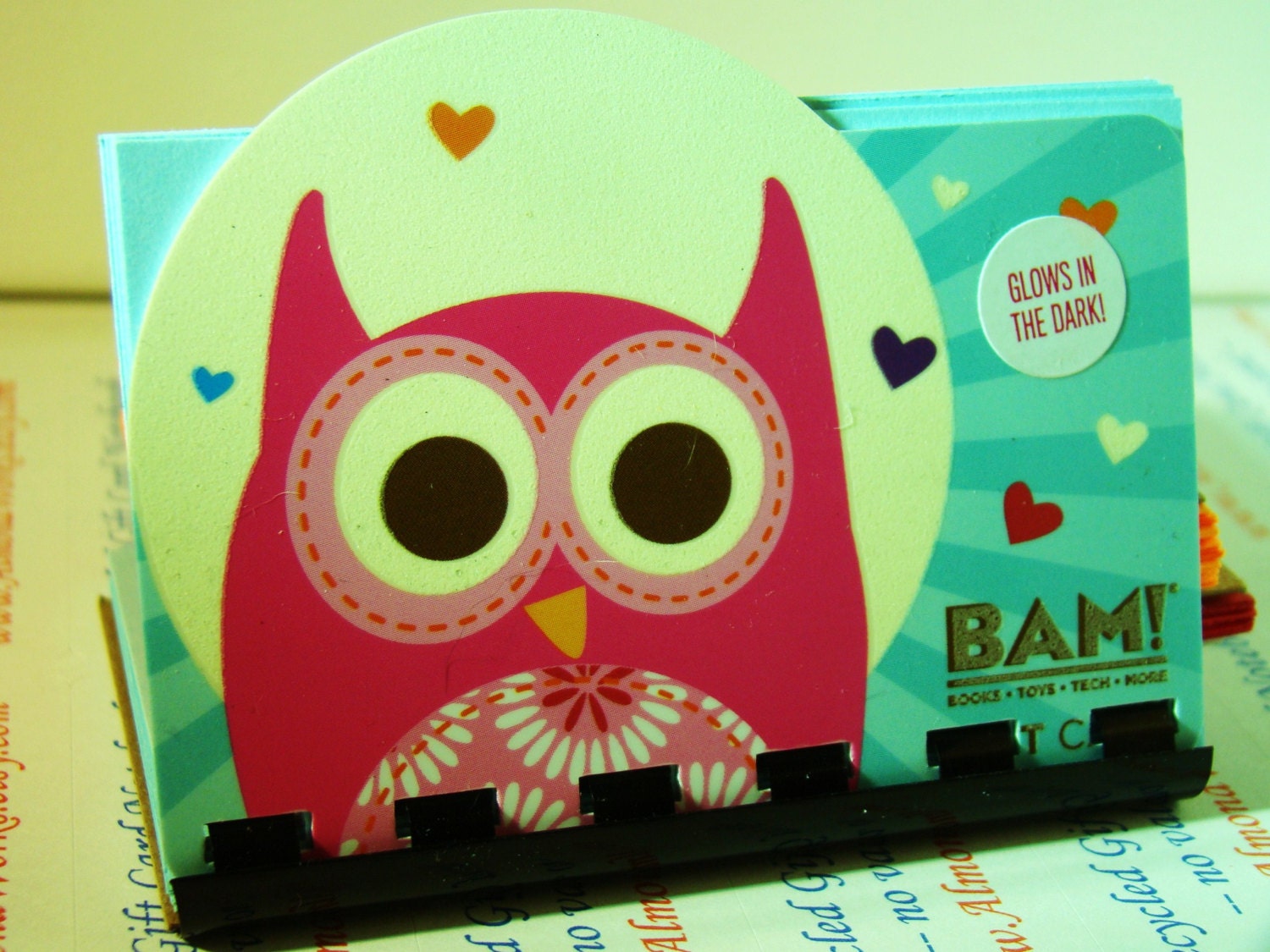 Owl --- glows in the dark Upcycled Giftcard Notebook    ---  no value on card