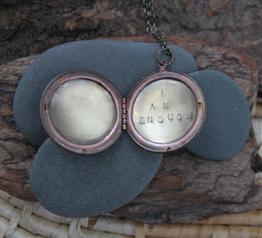 i am enough . a (whispered) hand stamped soul mantra locket