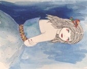 Blue female fashion illustration in wintertime