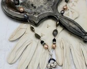 Vintage Rhinestone Clasp, Watch, Gemstone, Sapphire and Pearl Assemblage Necklace...Un