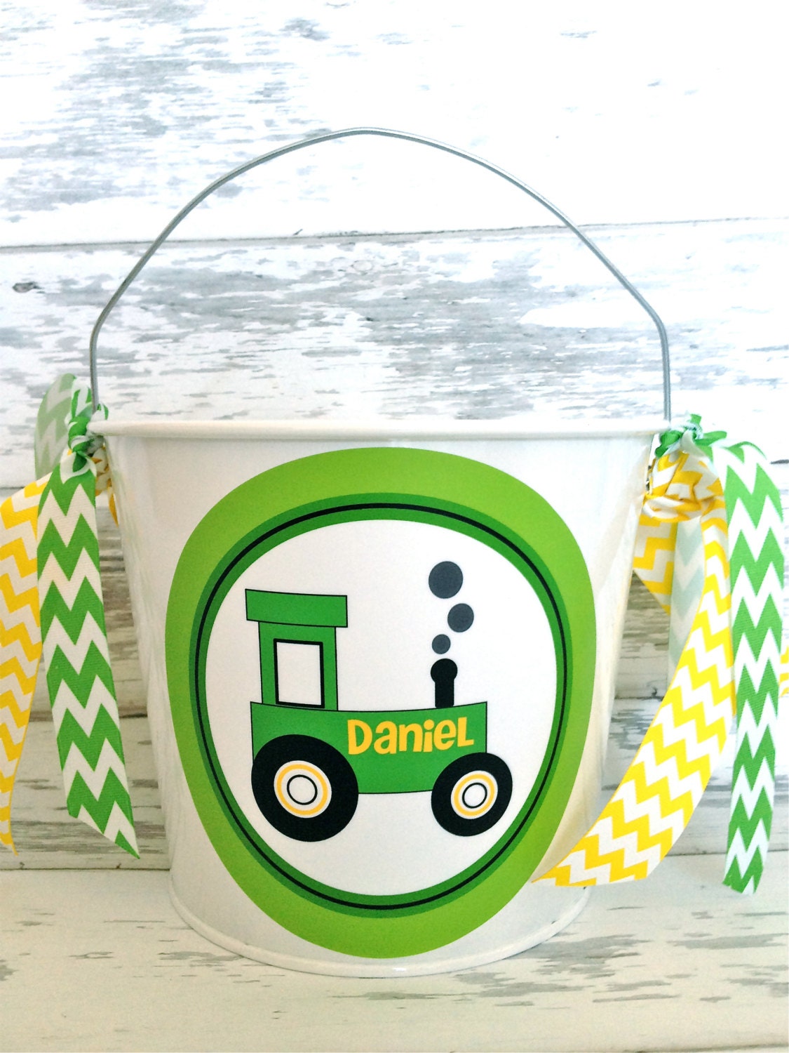 personalized green tractor five quart bucket