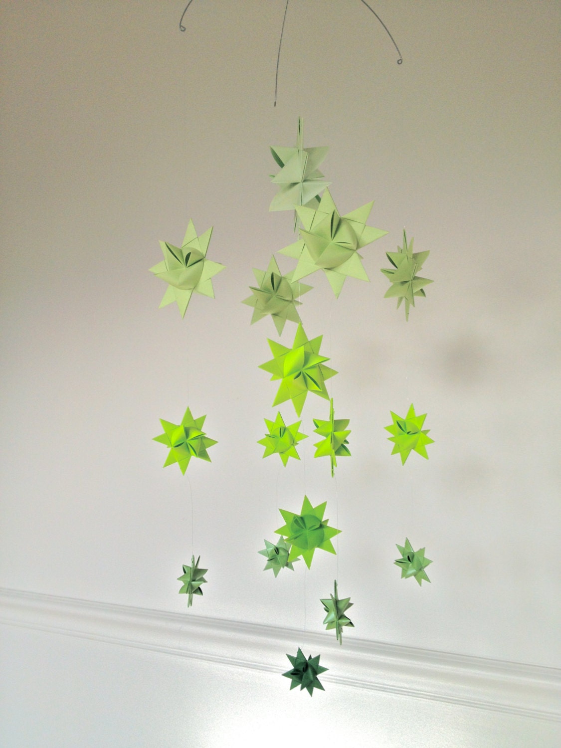 Baby Crib Mobile Hanging Origami Stars -'Milky Way' Greens