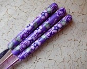 Crochet Hook Set of Three, Polymer Clay, Purple and Violet Floral