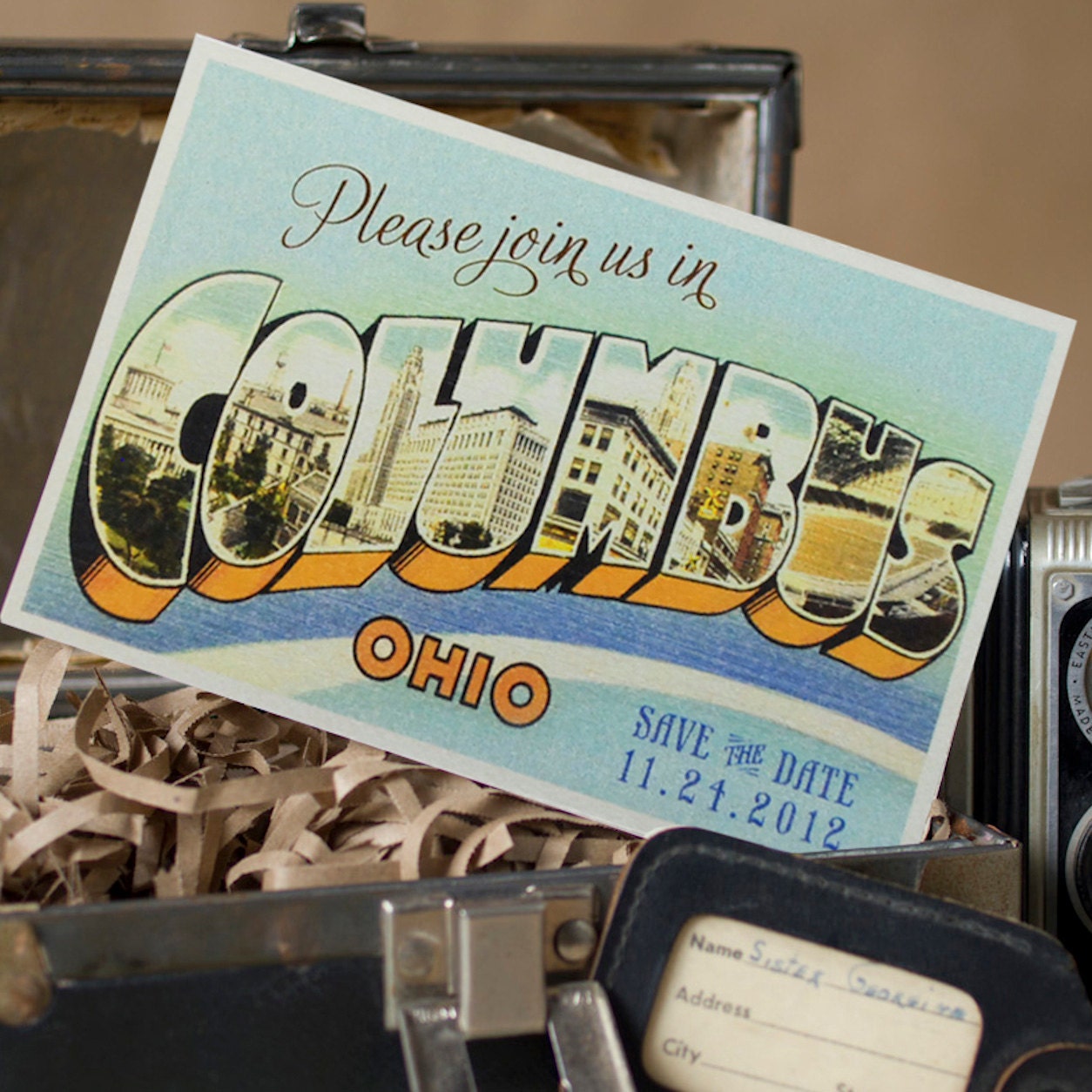 Vintage Large Letter Postcard Save the Date (Columbus, Ohio) - Design Fee