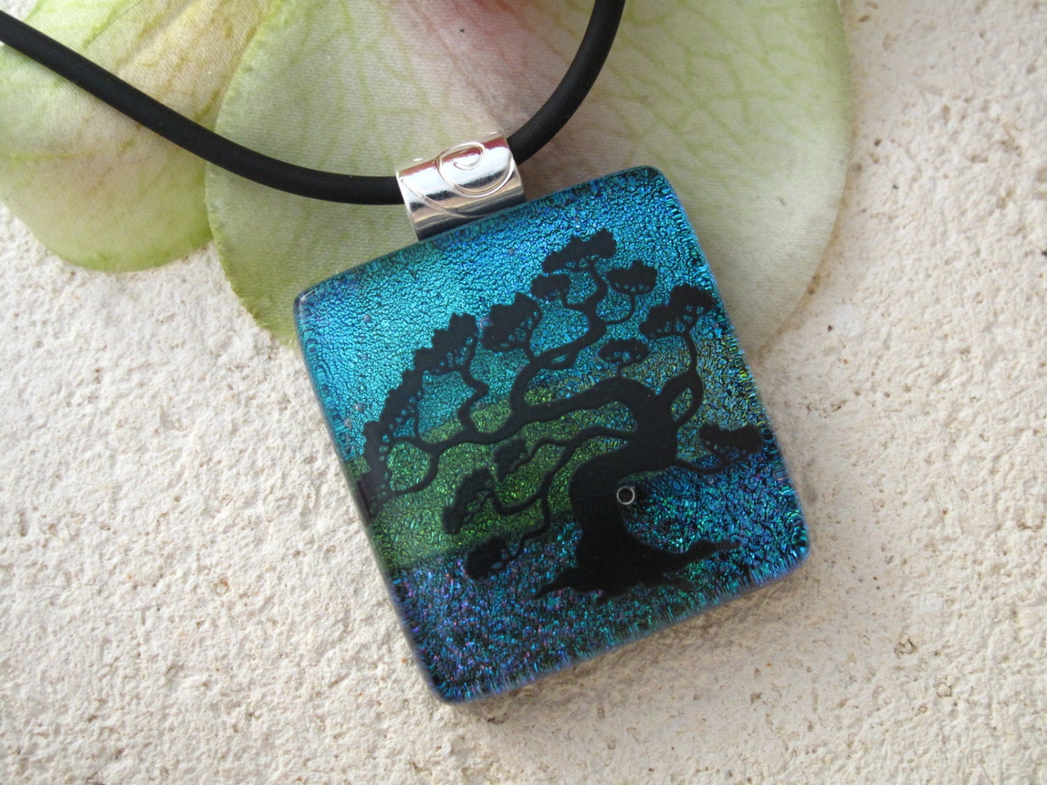 Tree Necklace - Dichroic Necklace - Dichroic Glass Pendant - Tree of Life - Dichroic Fused Glass Jewelry - Necklace 041013p106