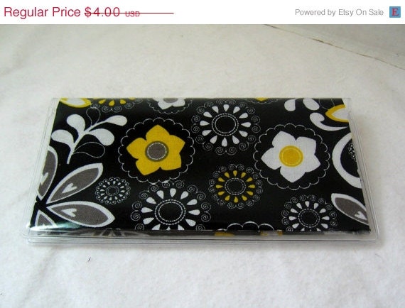 Anniversary Sale Checkbook Cover Floral Black Yellow Cash Holder Works with Duplicate Checks