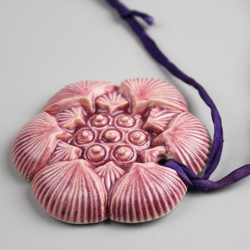 Japanese Lotus Ceramic Porcelain Necklace