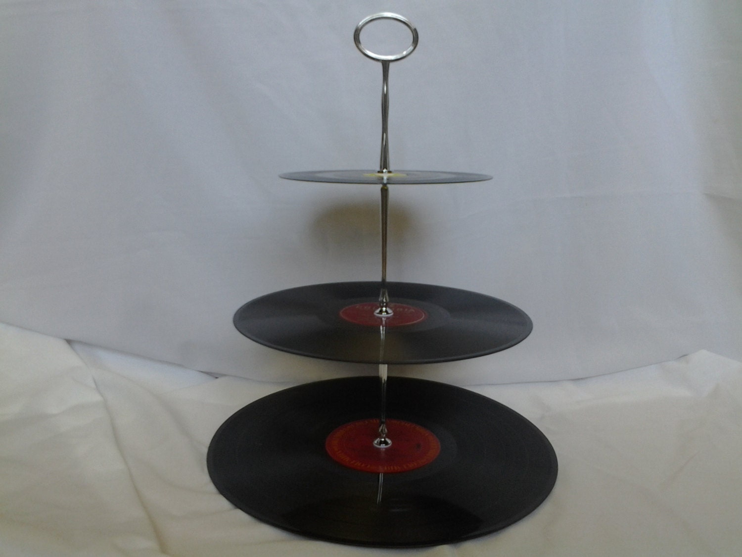 3 Tier Cupcake Stand - Record Album - 80s Rock 2- Dessert Tray - Recycled
