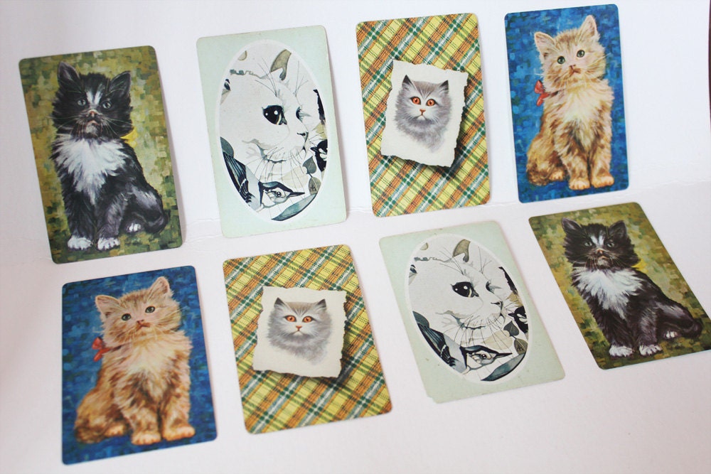 Charming Lot of 8 Vintage Cat Playing Cards