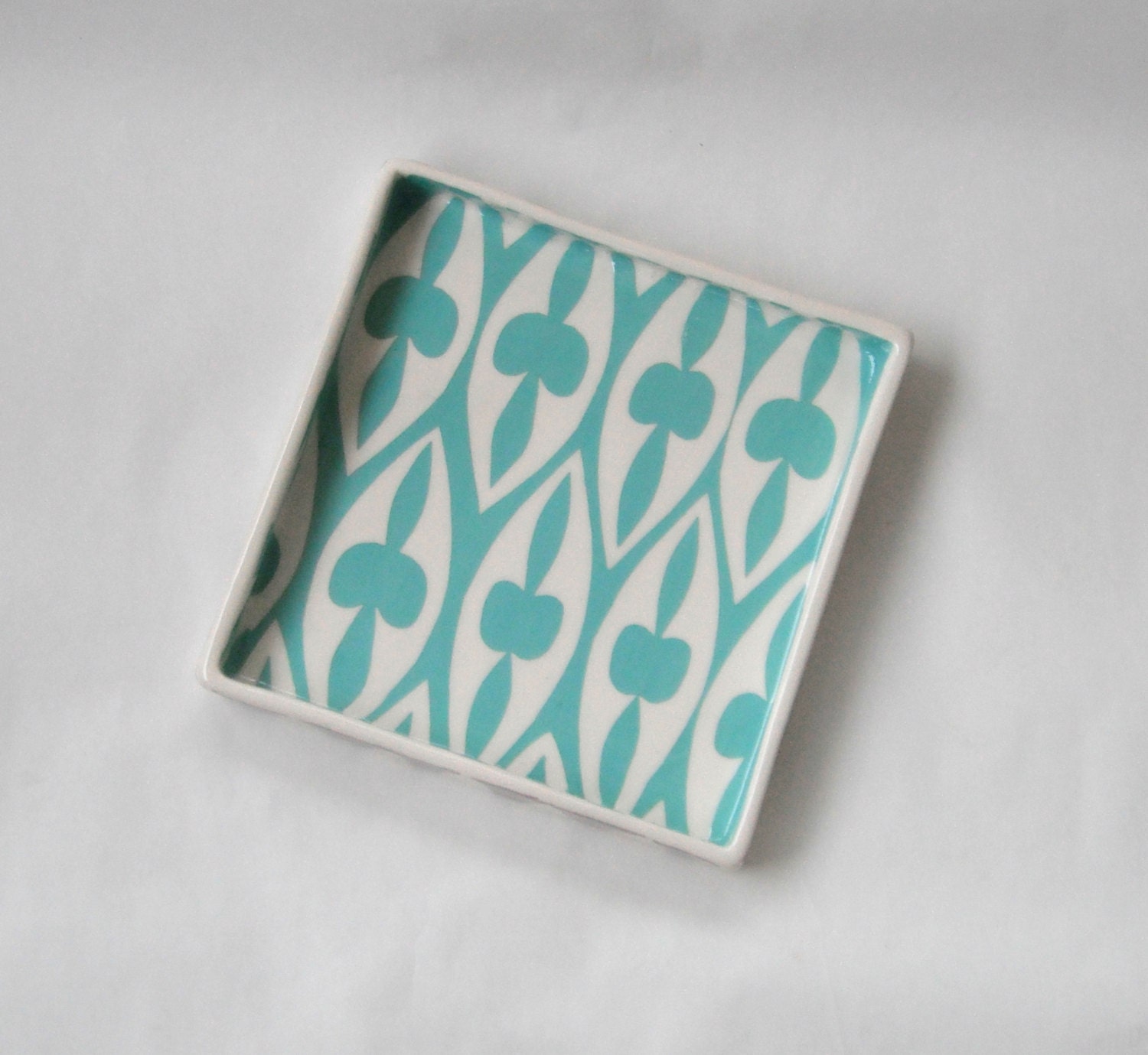 Ceramic serving tray Blue green gothic arch pattern--MADE TO ORDER