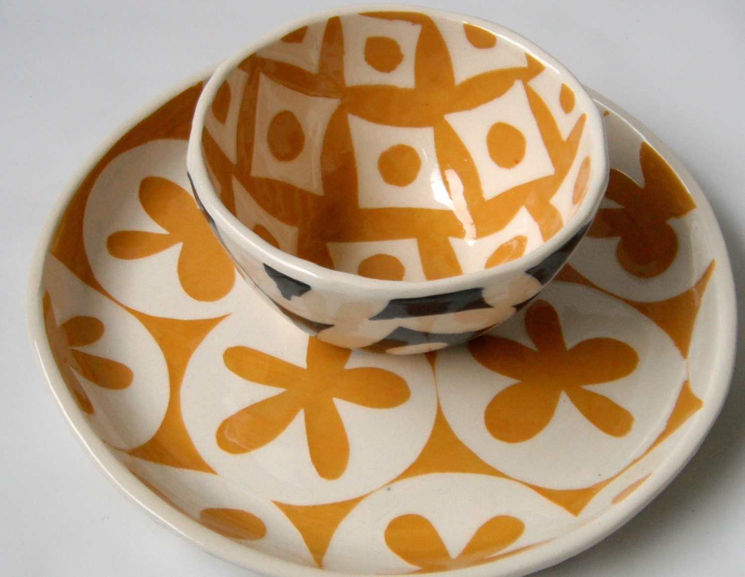 cup or small bowl -turmeric with slate grey-ready to ship