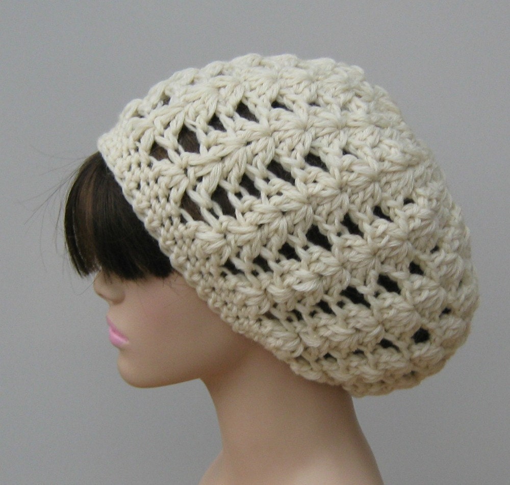 Pure Fisherman Wool retro small tam slouchy beanie hat cream