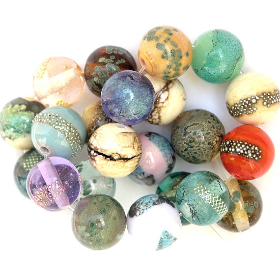 Otherworldly - Handmade Lampwork Glass Bead Set, Round Organic Spheres (22) OOAK