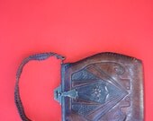 VINTAGE Art Nouveau brown leather purse