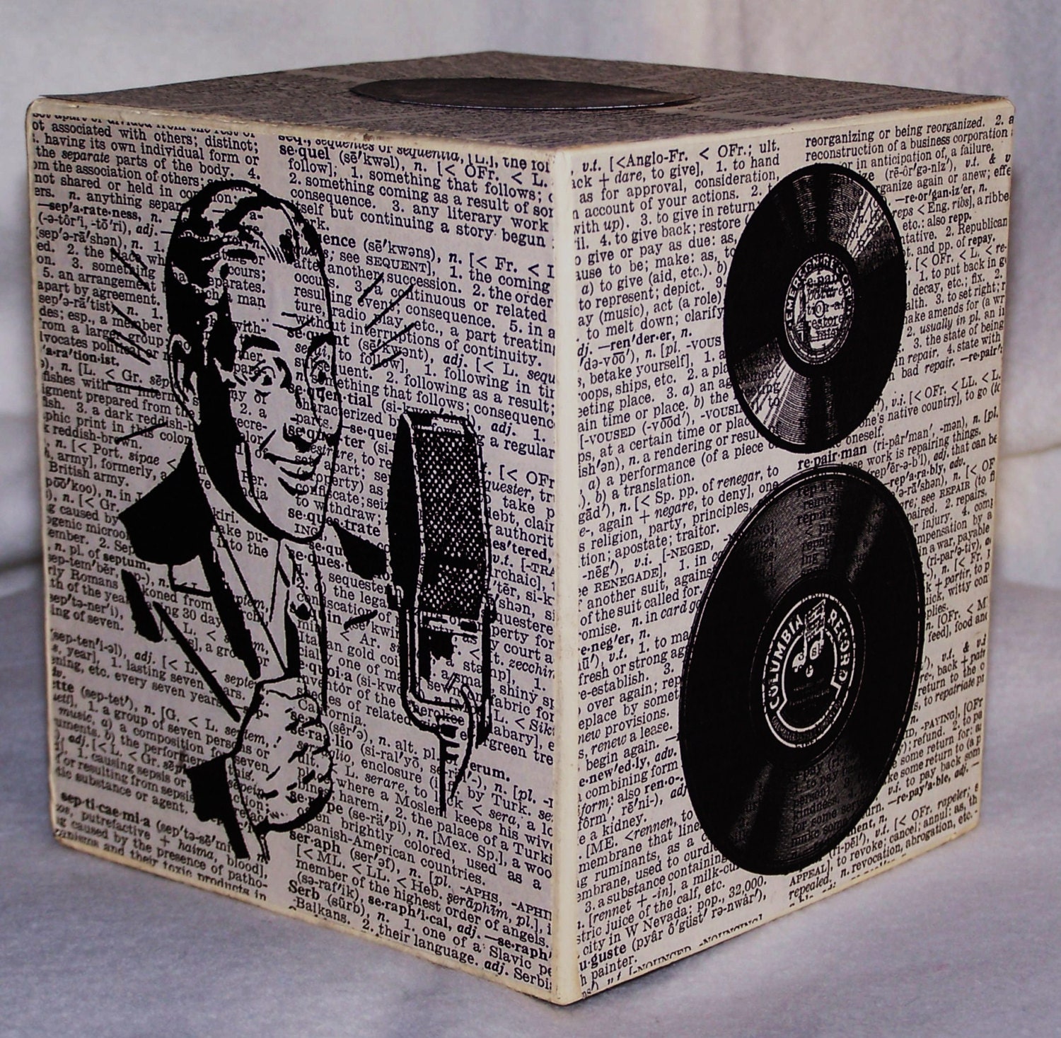 Tissue Box Cover, Music, Records, Microphone, DJ, Steampunk, Winterberry Cottage