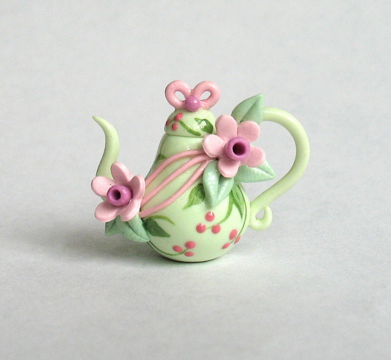 Miniature Lovely Pink Blossoms Teapot OOAK by C. Rohal