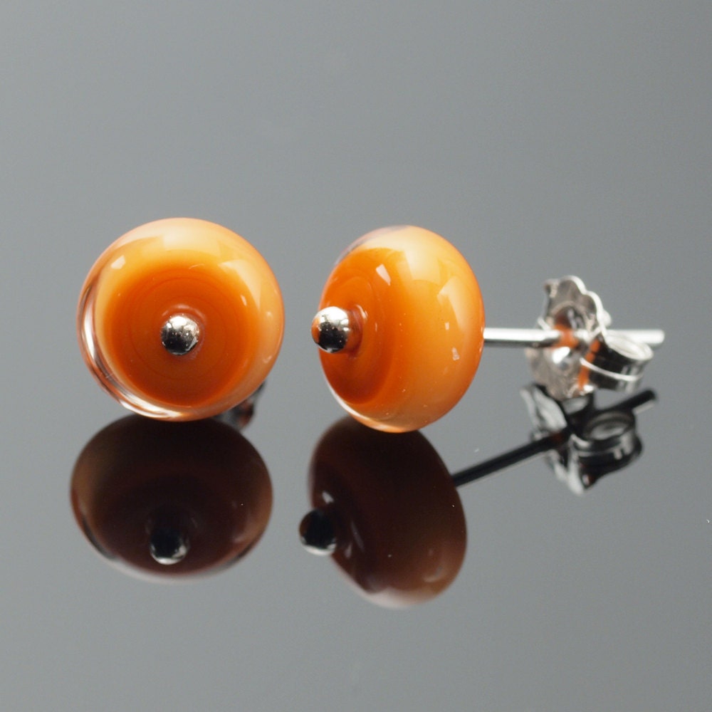 Small Glass Stud Circle Earrings in Orange