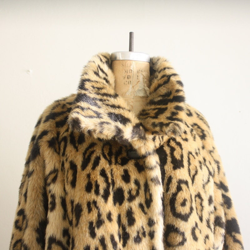 Vintage Faux Fur Animal Print Plus Size Swing Coat