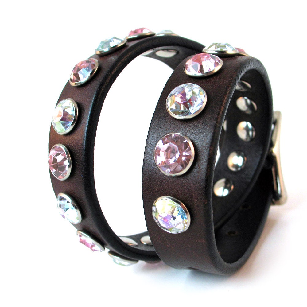Leather Dog Collar in Chocolate Brown with Big Sparkles, Size M, Medium Dog, 14-17in Neck, EcoFriendly, Pet Accessories, OOAK